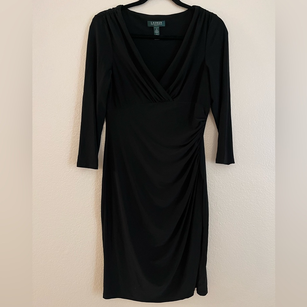 Ralph Lauren Black Ruched Wrap Dress